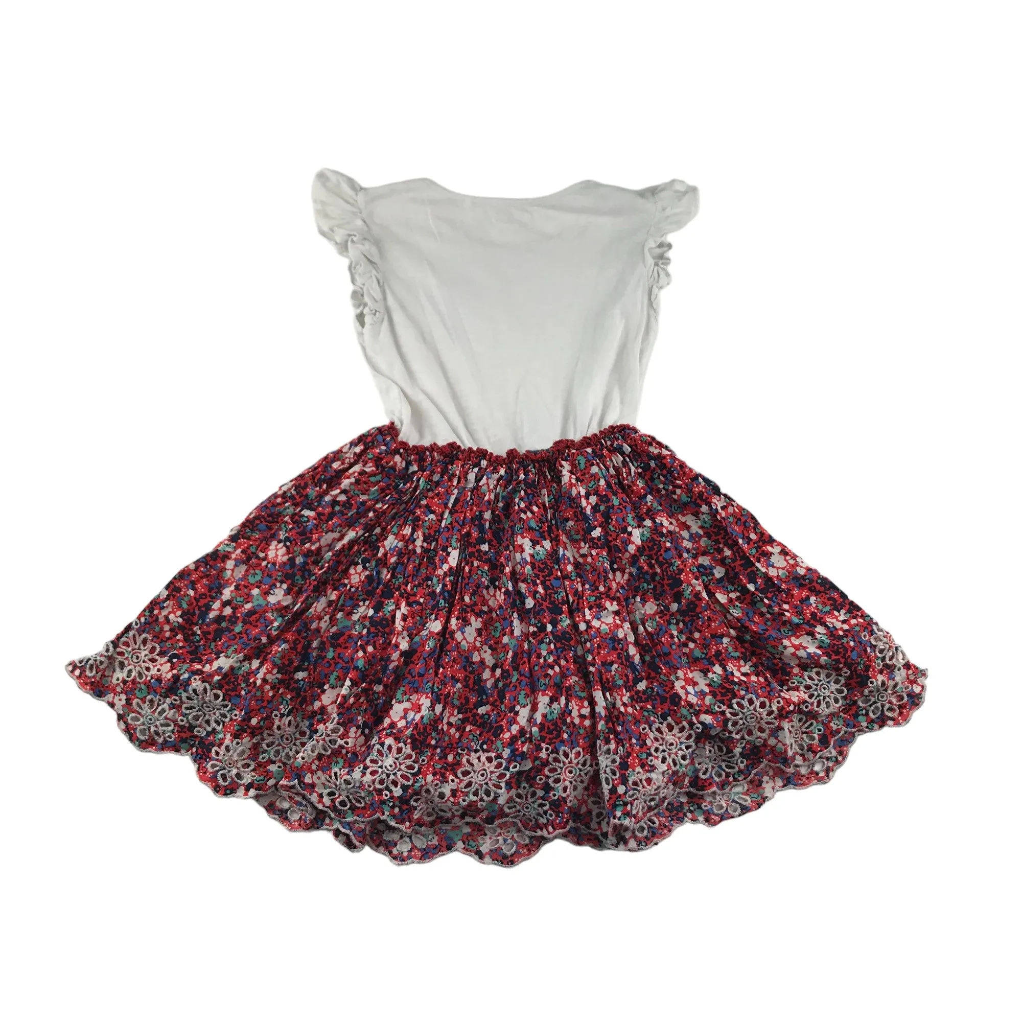 Next Dress Age 6 White and Red Frilly Floral