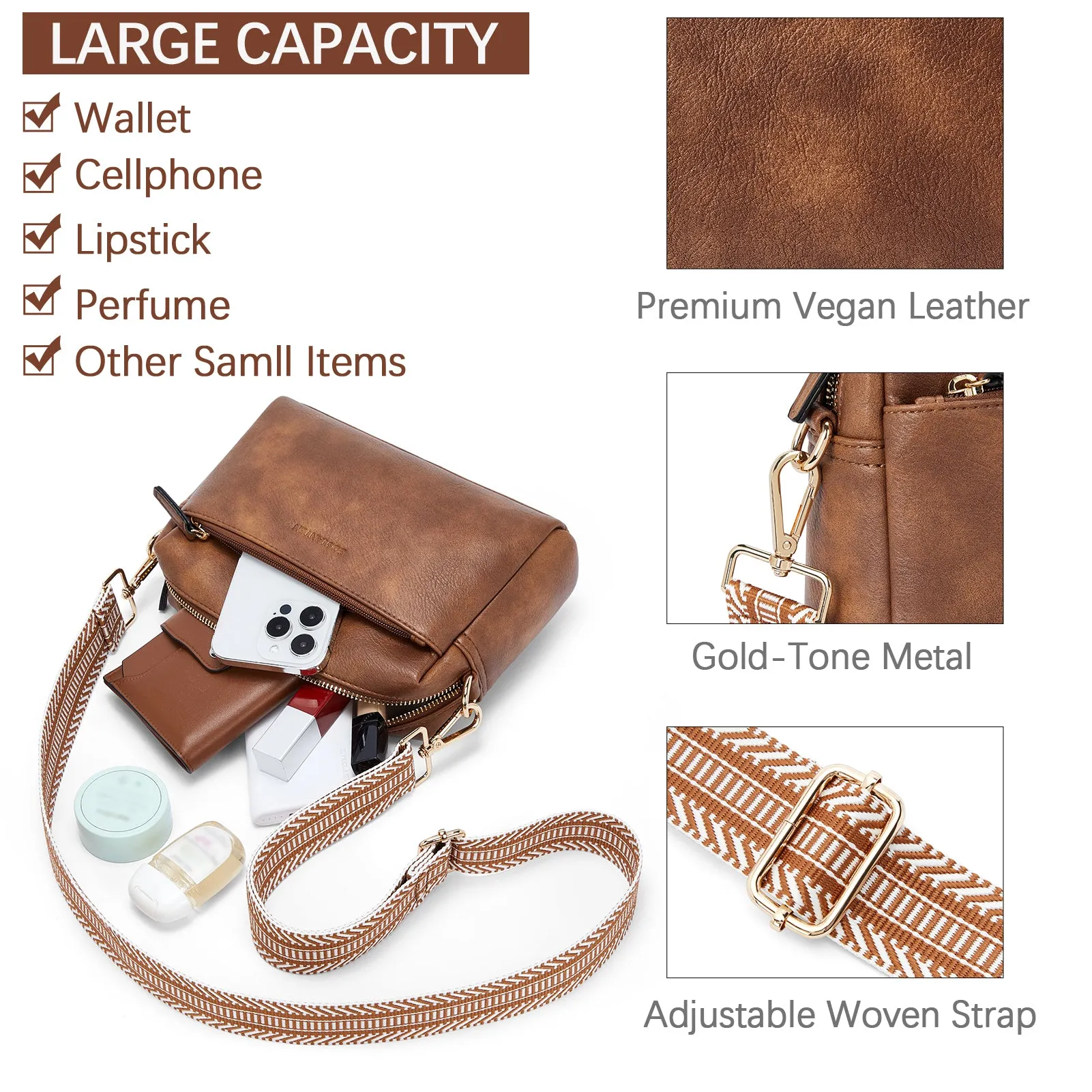 Nola Keep Your Essentials Organized with a Triple Zip Cell Phone Leather Handbag