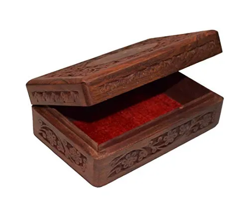 OM SHRI OM Set of 3 Pieces Handmade Wood Jewelry Box Organizer Decorative Floral Design