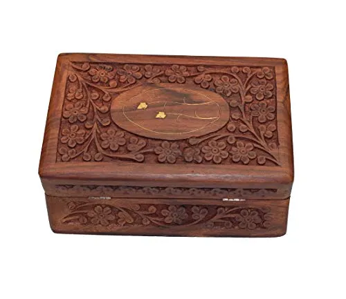 OM SHRI OM Set of 3 Pieces Handmade Wood Jewelry Box Organizer Decorative Floral Design