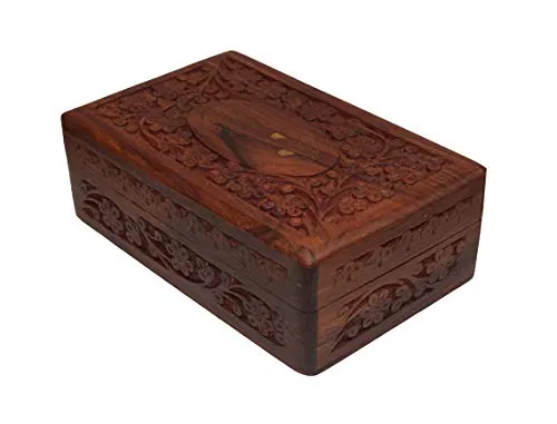 OM SHRI OM Set of 3 Pieces Handmade Wood Jewelry Box Organizer Decorative Floral Design