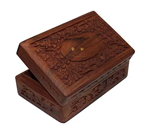 OM SHRI OM Set of 3 Pieces Handmade Wood Jewelry Box Organizer Decorative Floral Design