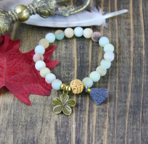 Peaceful Flower Matte Amazonite Wrist Mala