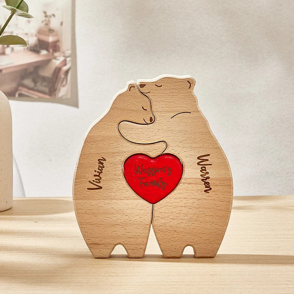 Personalized Wooden Hug Bears Custom Family Member Names Puzzle Home Decor Gifts