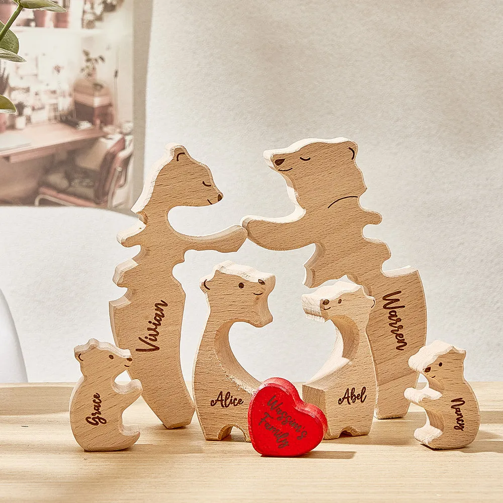 Personalized Wooden Hug Bears Custom Family Member Names Puzzle Home Decor Gifts