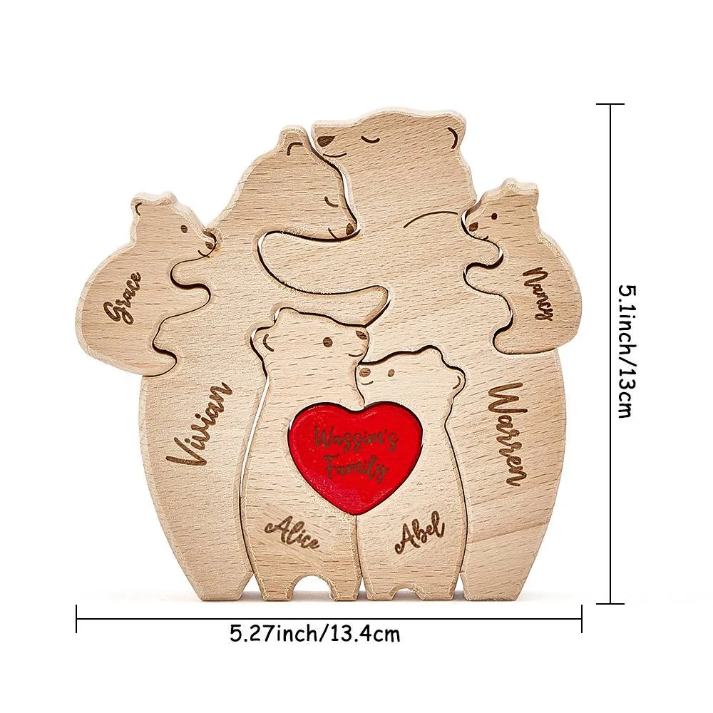 Personalized Wooden Hug Bears Custom Family Member Names Puzzle Home Decor Gifts