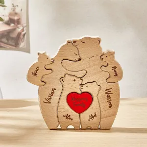 Personalized Wooden Hug Bears Custom Family Member Names Puzzle Home Decor Gifts