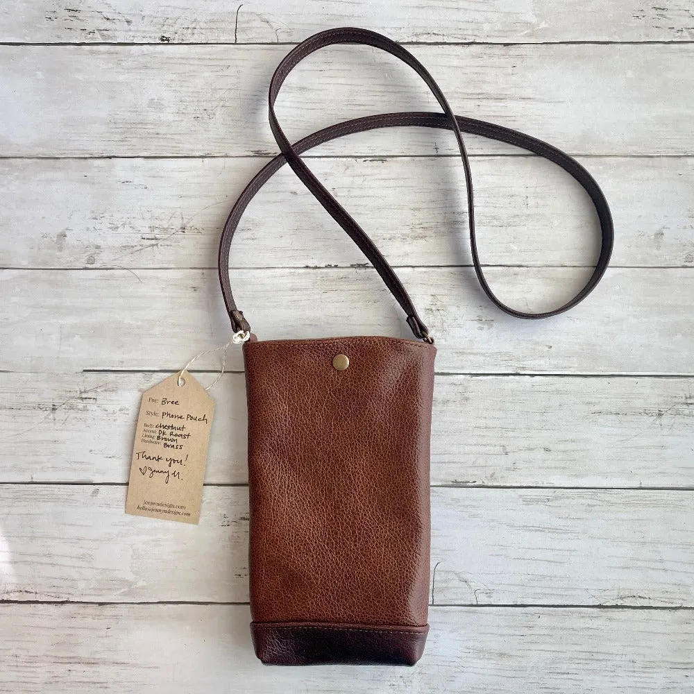 Phone Pouch Crossbody in Chestnut, Dark Roast