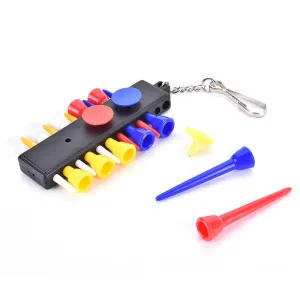 Plastic Golf Tee Stand Organizer With 12 Plastic Golf Tee Stands; 3 Ball Markers; Keychain