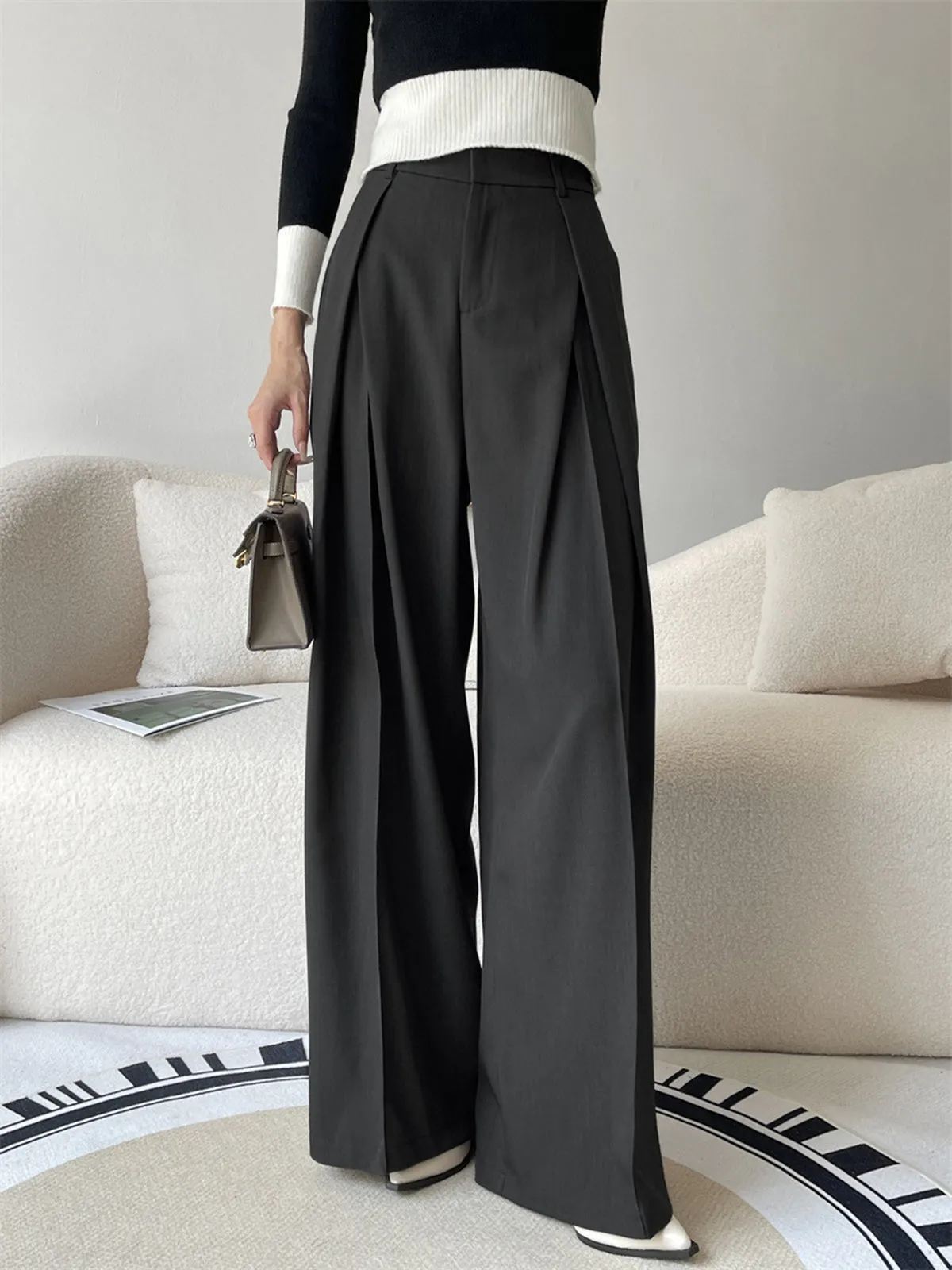 Pleated Wide Graceful Leg Suit Pants