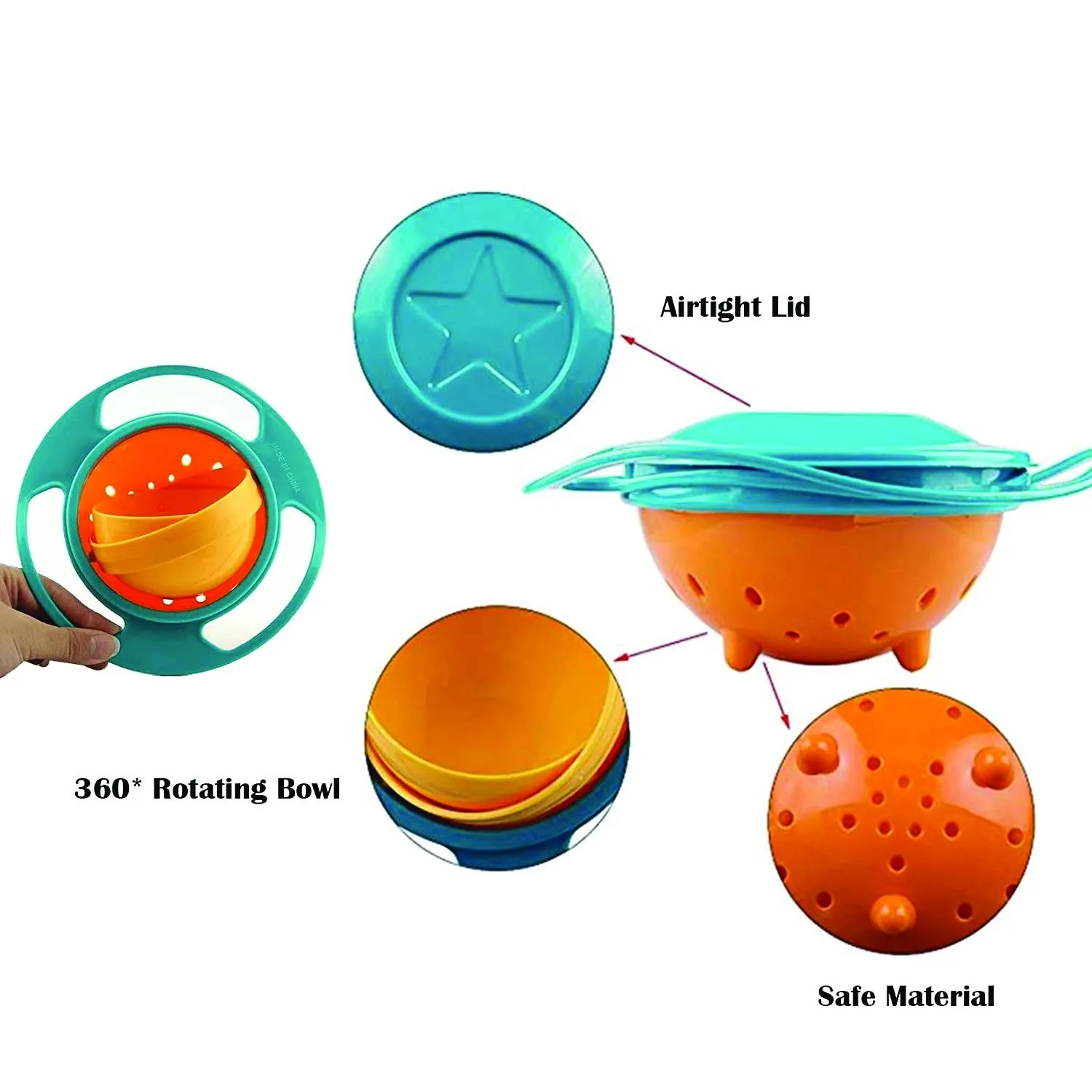 Portable Non-Spill Toddler Gyro Bowl 360° Rotating Dish