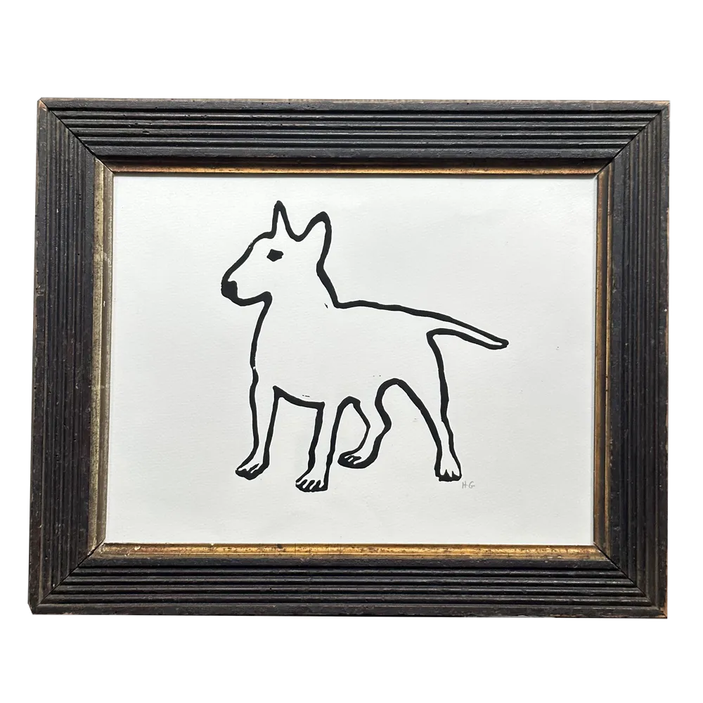 "Bull Terrier" in a 19th Century Antique Frame