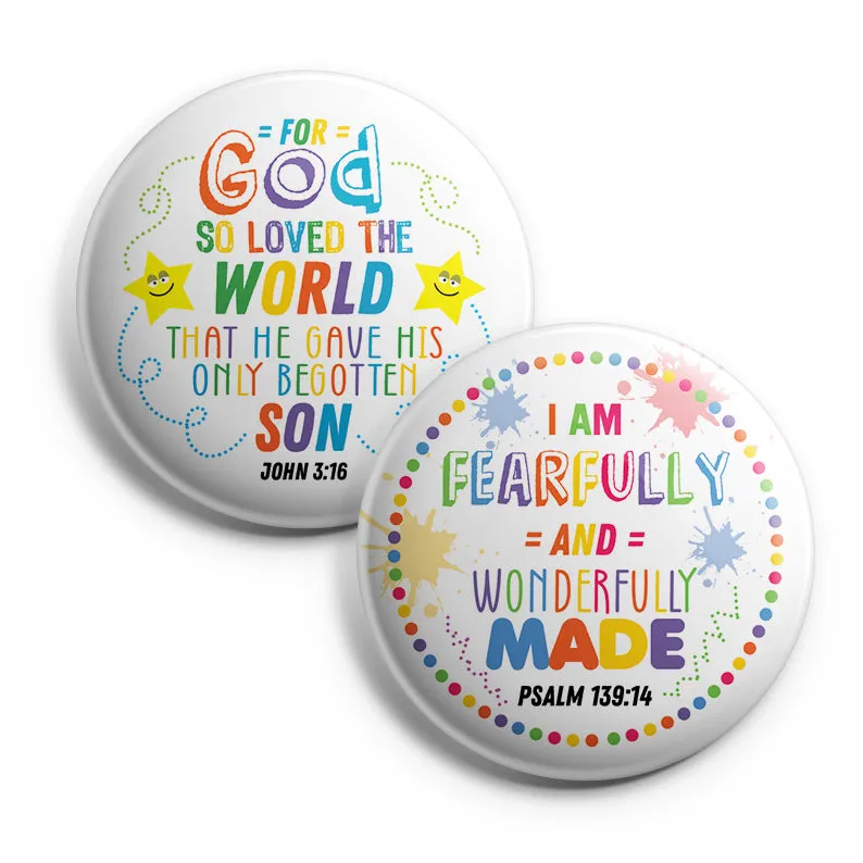 "Christian Pinback Buttons for Kids - Colorful Inspirational (10-Pack) - Large 2.25"" VBS Sunday School Easter Baptism Thanksgiving Christmas Rewards Encouragement Gift"