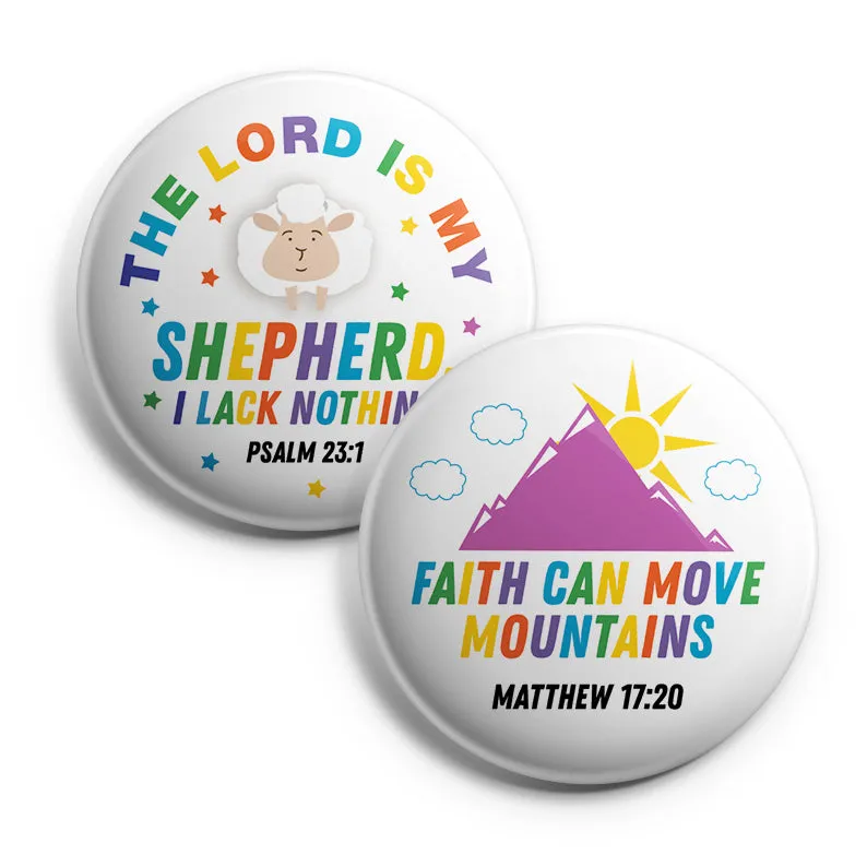 "Christian Pinback Buttons for Kids - Colorful Inspirational (10-Pack) - Large 2.25"" VBS Sunday School Easter Baptism Thanksgiving Christmas Rewards Encouragement Gift"