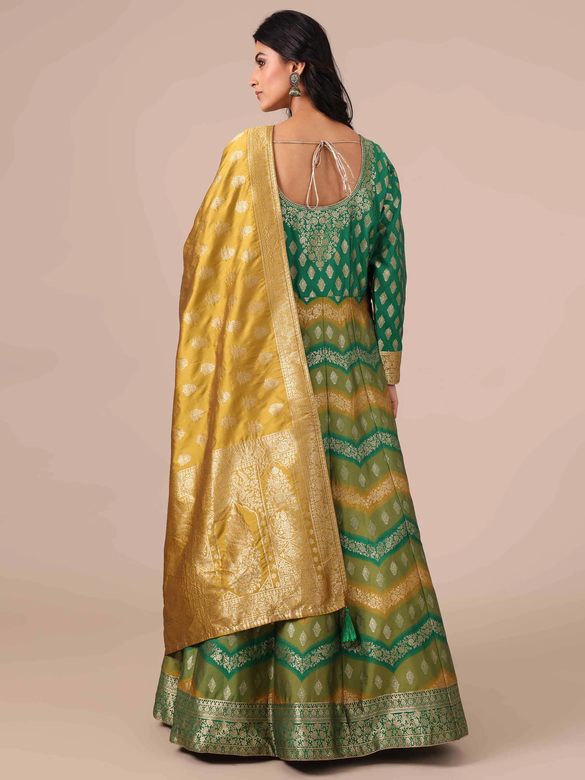 Rama Color Banarasi Silk Anarkali with Dupatta