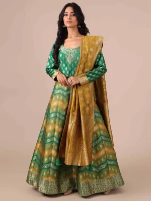 Rama Color Banarasi Silk Anarkali with Dupatta