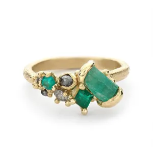 Raw Emerald Tumbling Cluster Ring