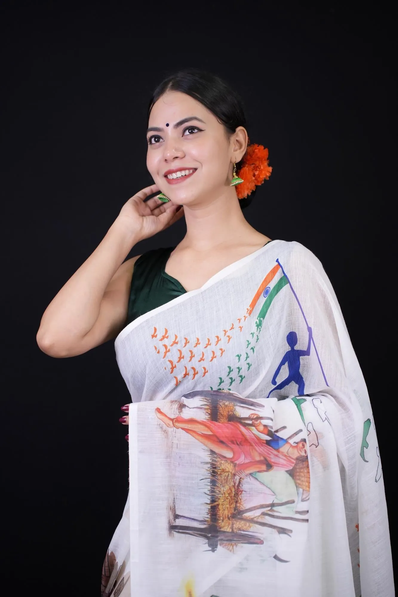 Ready to wear Independence Day Saree  Print  With Tiranga Print Wrap in 1 minute saree