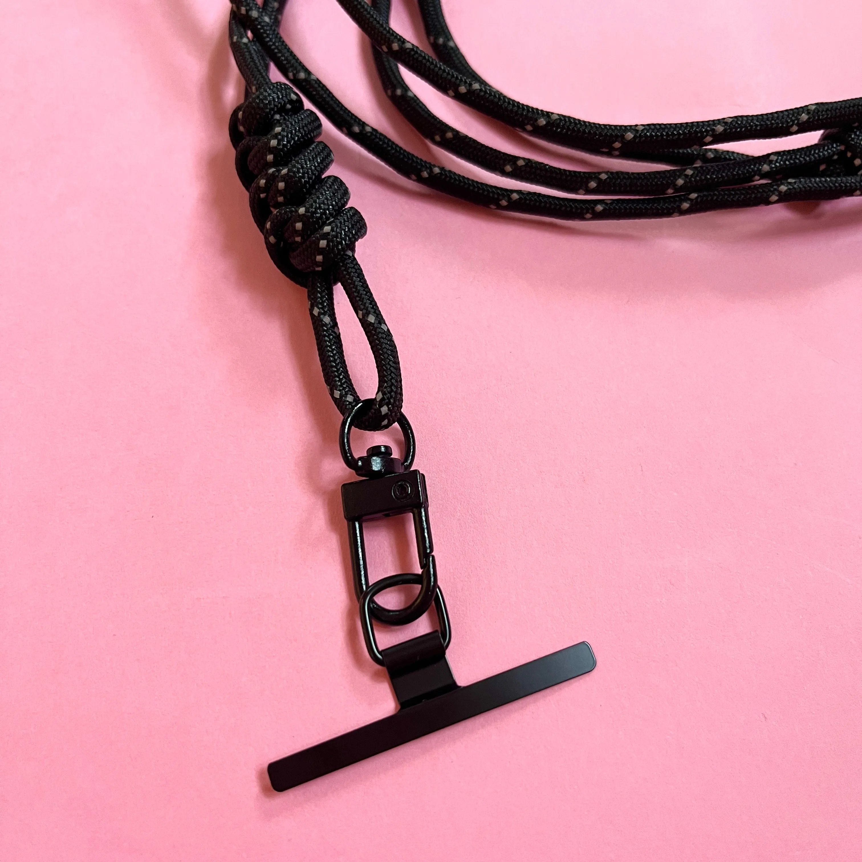 Reflective cord phone strap lanyard adjustable black