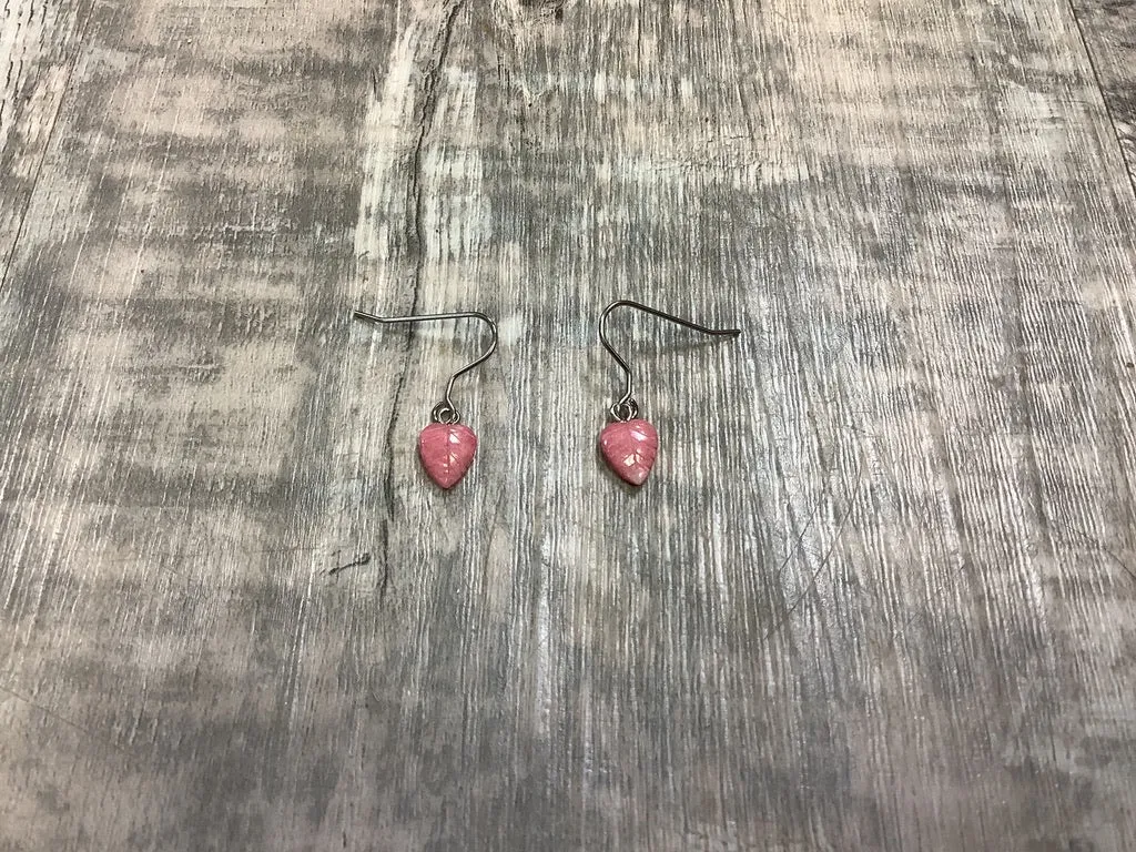 Rhodonite Leaf Hook Earrings