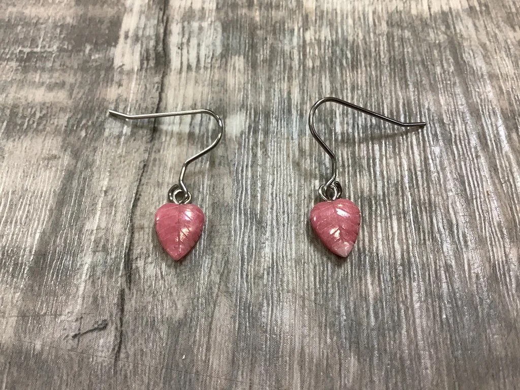 Rhodonite Leaf Hook Earrings