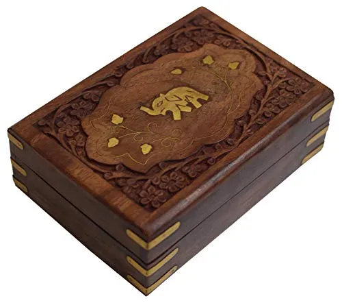 Rosewood Keepsake Box Jewelry Trinket Organizer Handcrafted Elephant and Floral Design