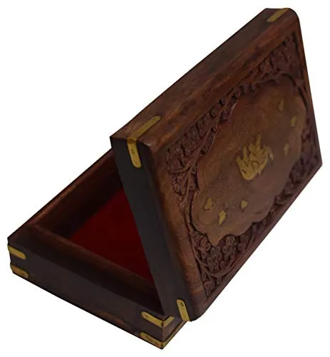 Rosewood Keepsake Box Jewelry Trinket Organizer Handcrafted Elephant and Floral Design