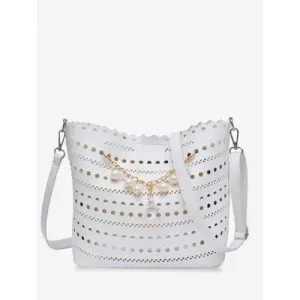 Scallop Hollow Out Chic 2 Pieces Crossbody Bag Set - White