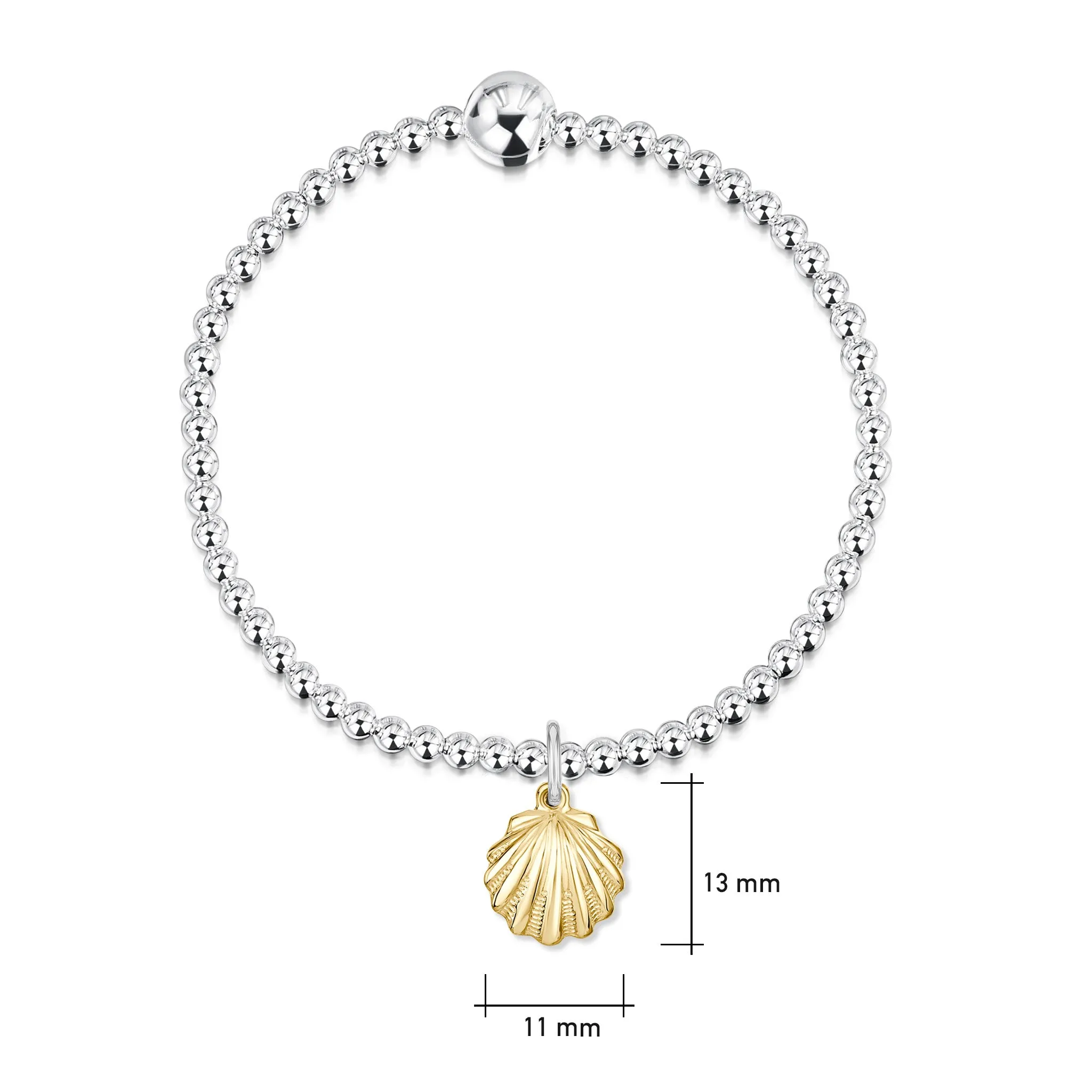 Scallop Silver Stretch Bracelet with 9ct Yellow Gold Small Charm