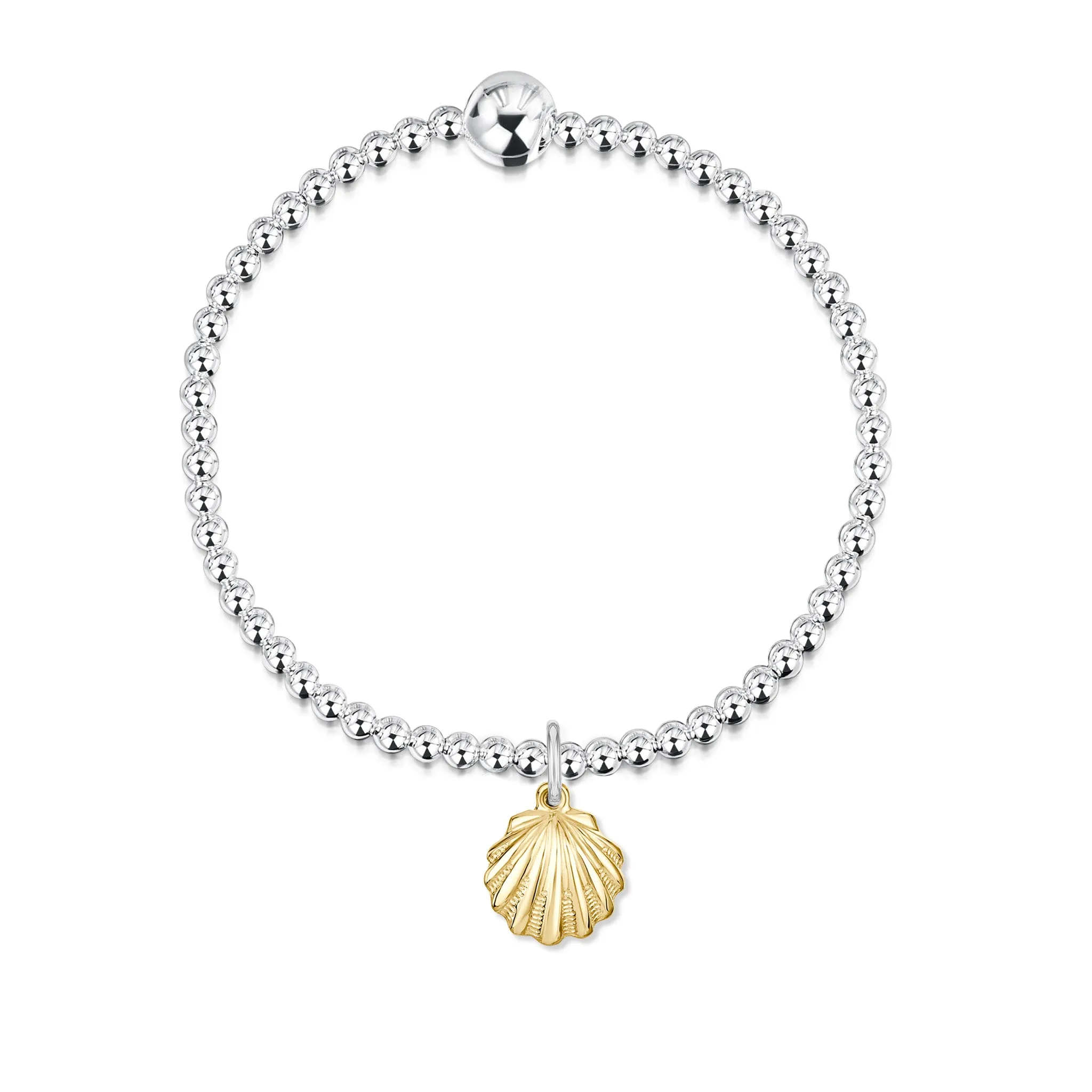 Scallop Silver Stretch Bracelet with 9ct Yellow Gold Small Charm