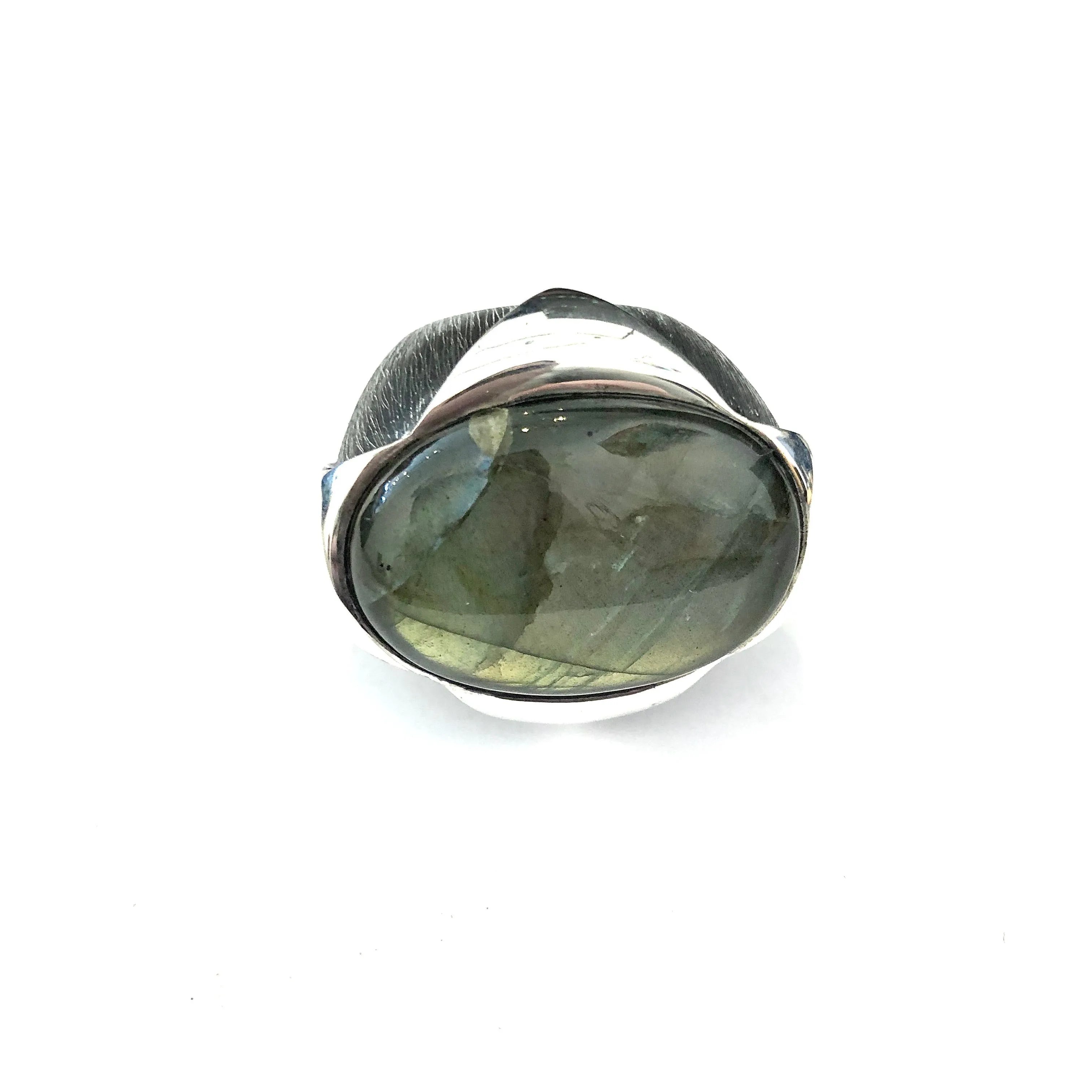 Serendipity Labradorite Ring with Polished Pedals and Etched Texture in Sterling Silver