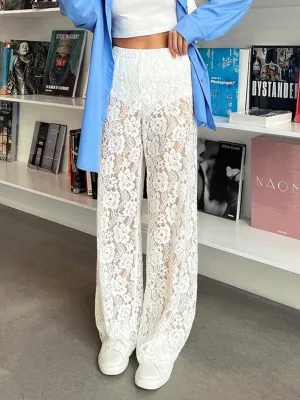 Sheer Lace Graceful Wide Leg Pants