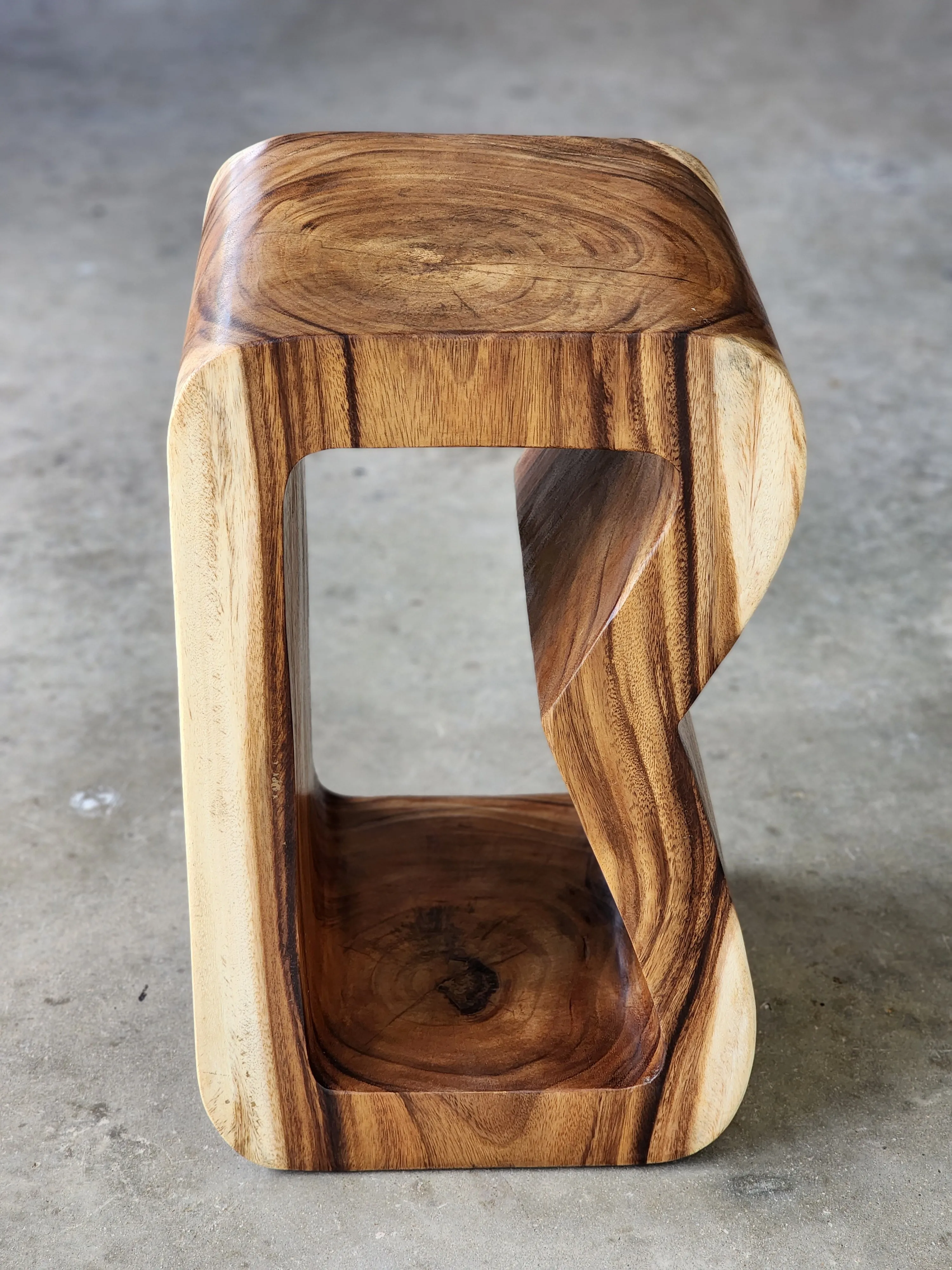 Side Table carved wood Plant Stand or Bar Stool with Clear Finish-Raintree Wood.