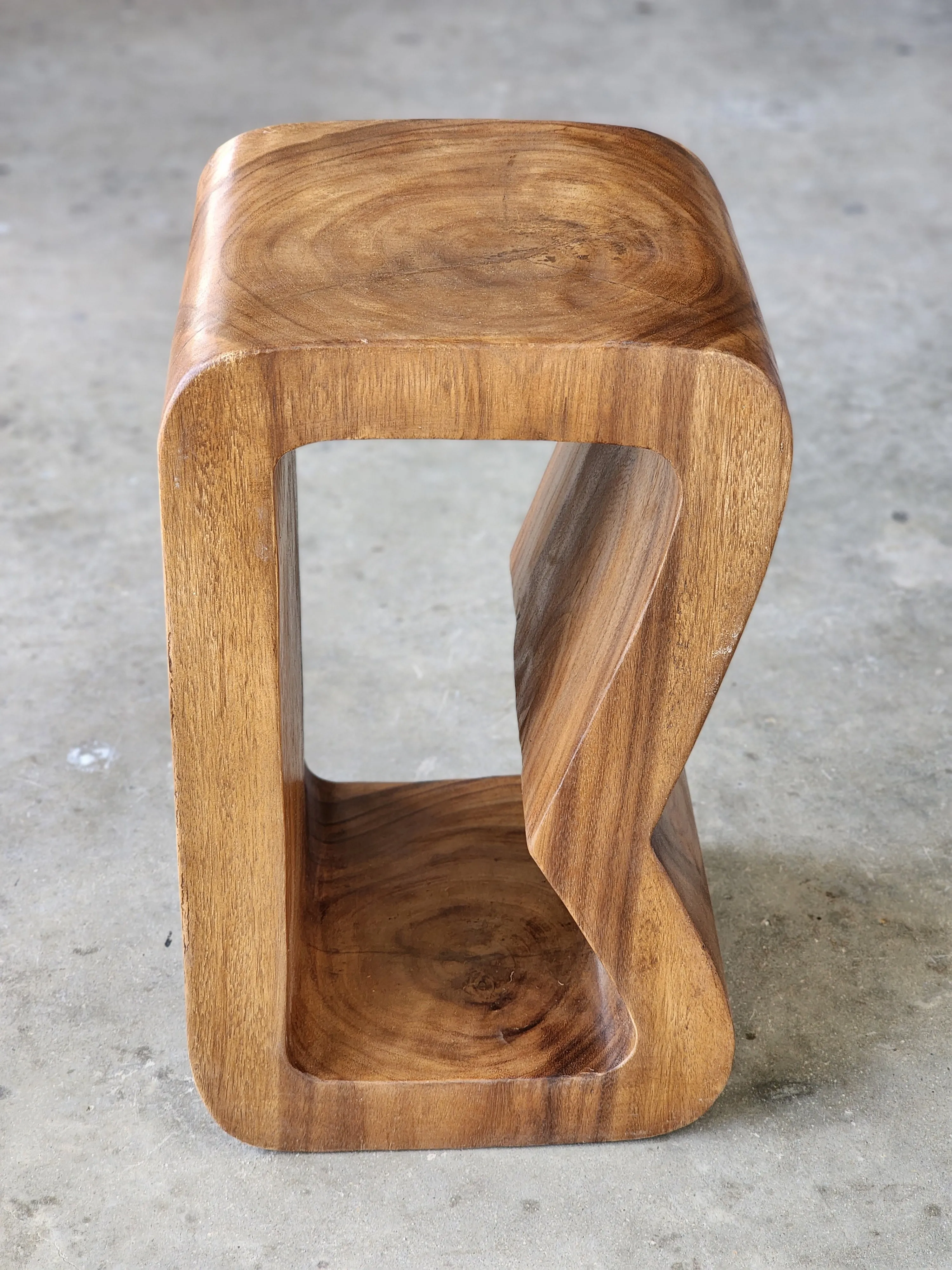 Side Table carved wood Plant Stand or Bar Stool with Clear Finish-Raintree Wood.