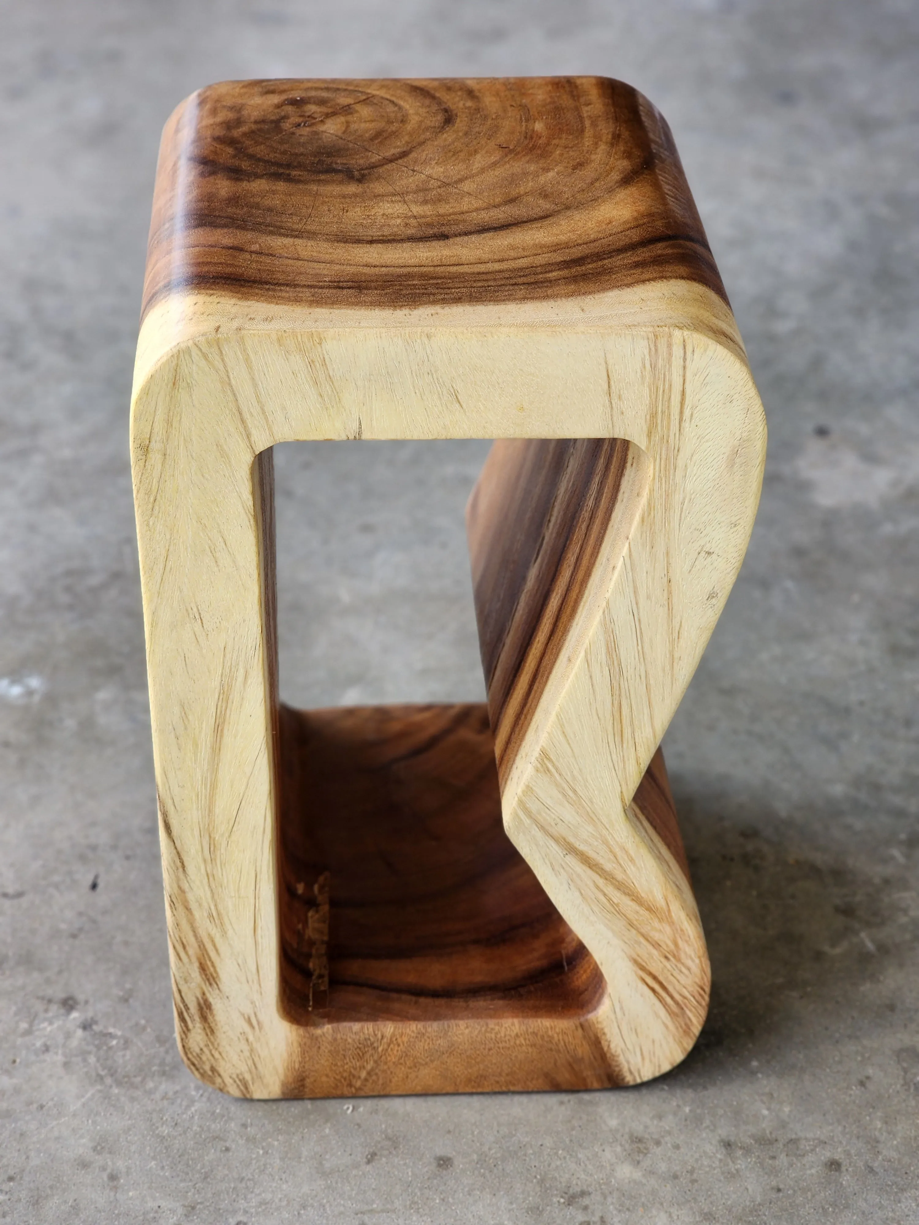 Side Table carved wood Plant Stand or Bar Stool with Clear Finish-Raintree Wood.