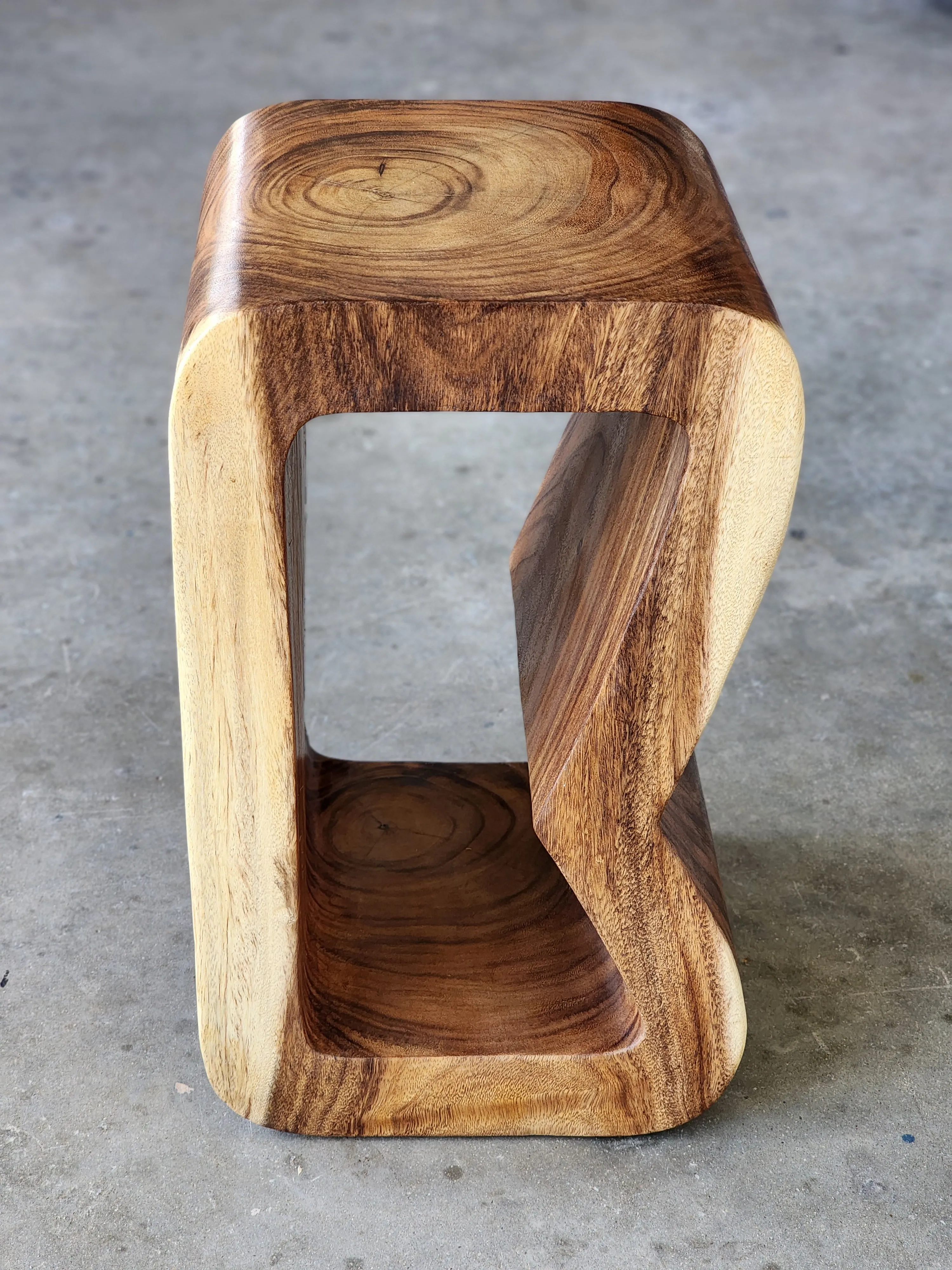 Side Table carved wood Plant Stand or Bar Stool with Clear Finish-Raintree Wood.