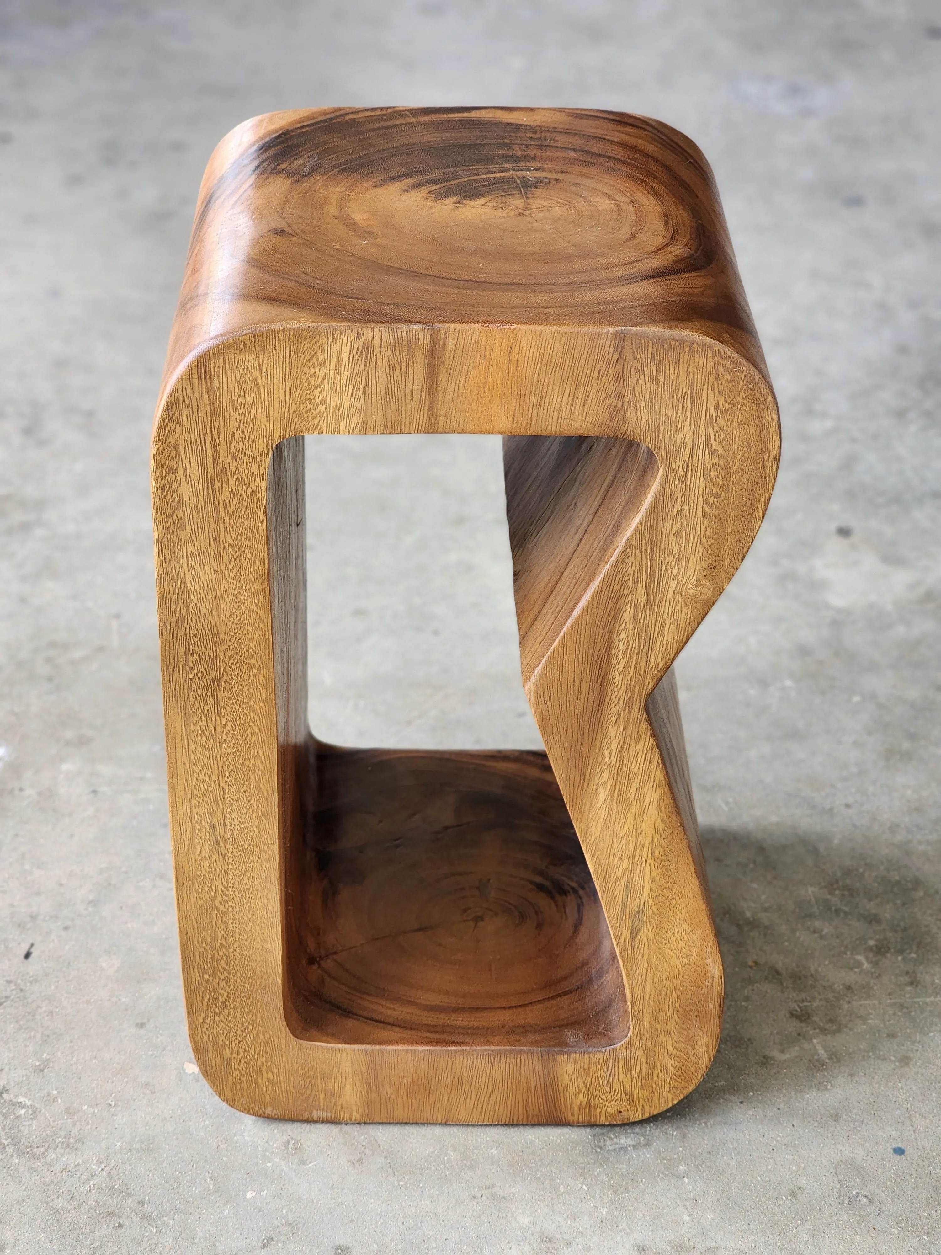 Side Table carved wood Plant Stand or Bar Stool with Clear Finish-Raintree Wood.