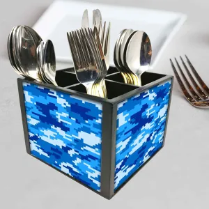 Silverware Cutlery Holder Organizer for Spoons, Forks & Knives-8 Bit Camo Blue Navy