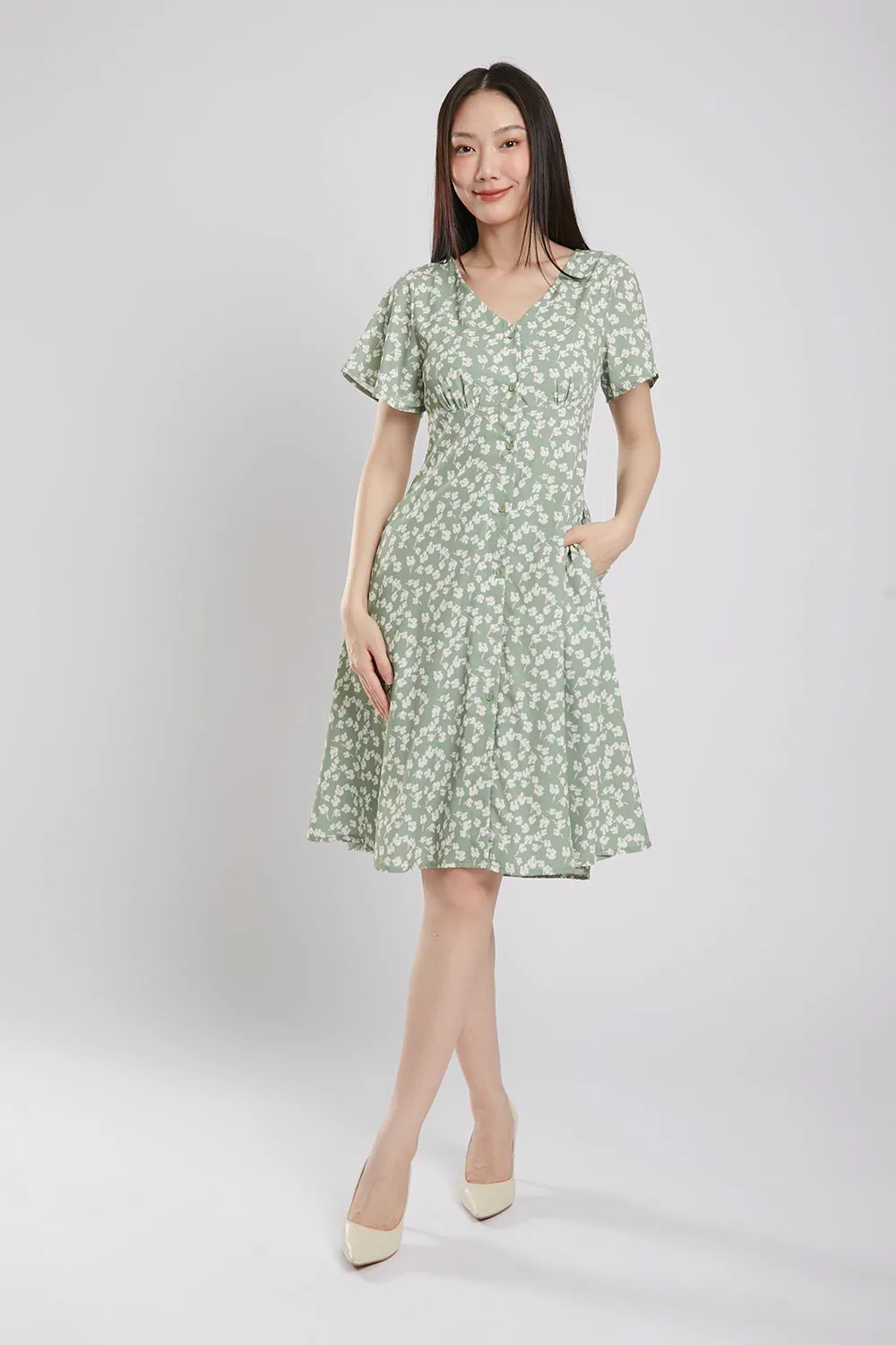 Sloane Dress in Sage Green Floral