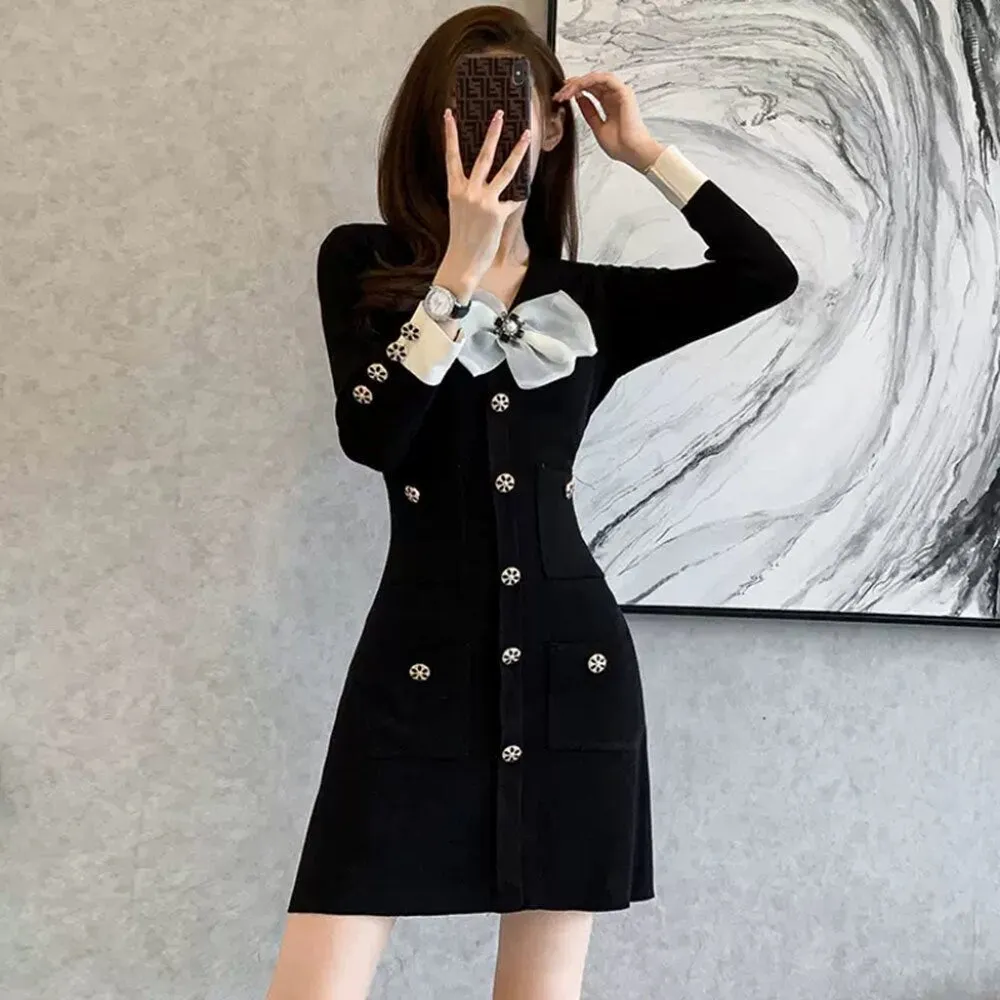 Small Fragrance Graceful Style Knitted Dress