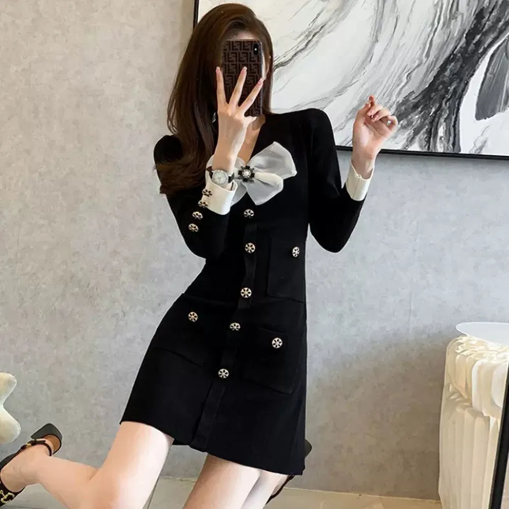 Small Fragrance Graceful Style Knitted Dress