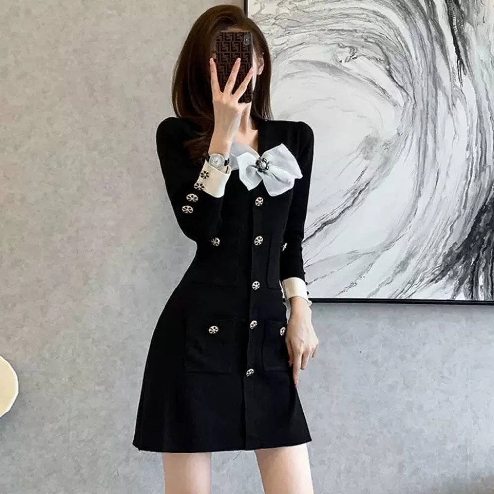 Small Fragrance Graceful Style Knitted Dress