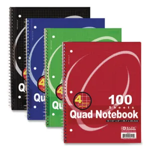 Spiral Notebook, Quadrille Rule (4 Sq/in), Randomly Assorted Cover Color, (100) 10.5 X 8 Sheets