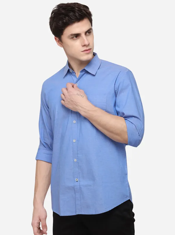 Steel Blue Tailored Fit Solid Casual Shirt | JadeBlue