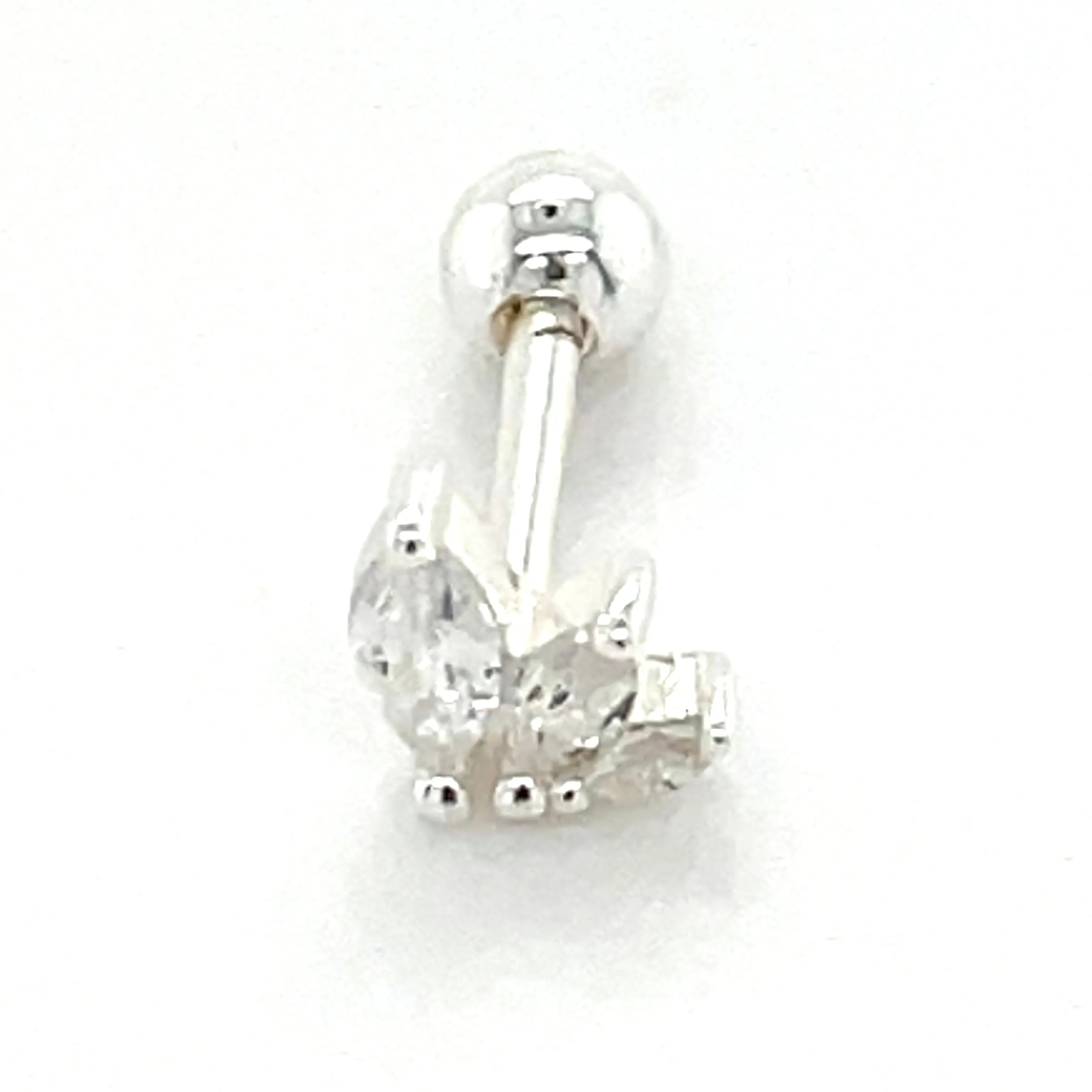 Sterling Silver Triple Marquise Cz Single Ear Stud