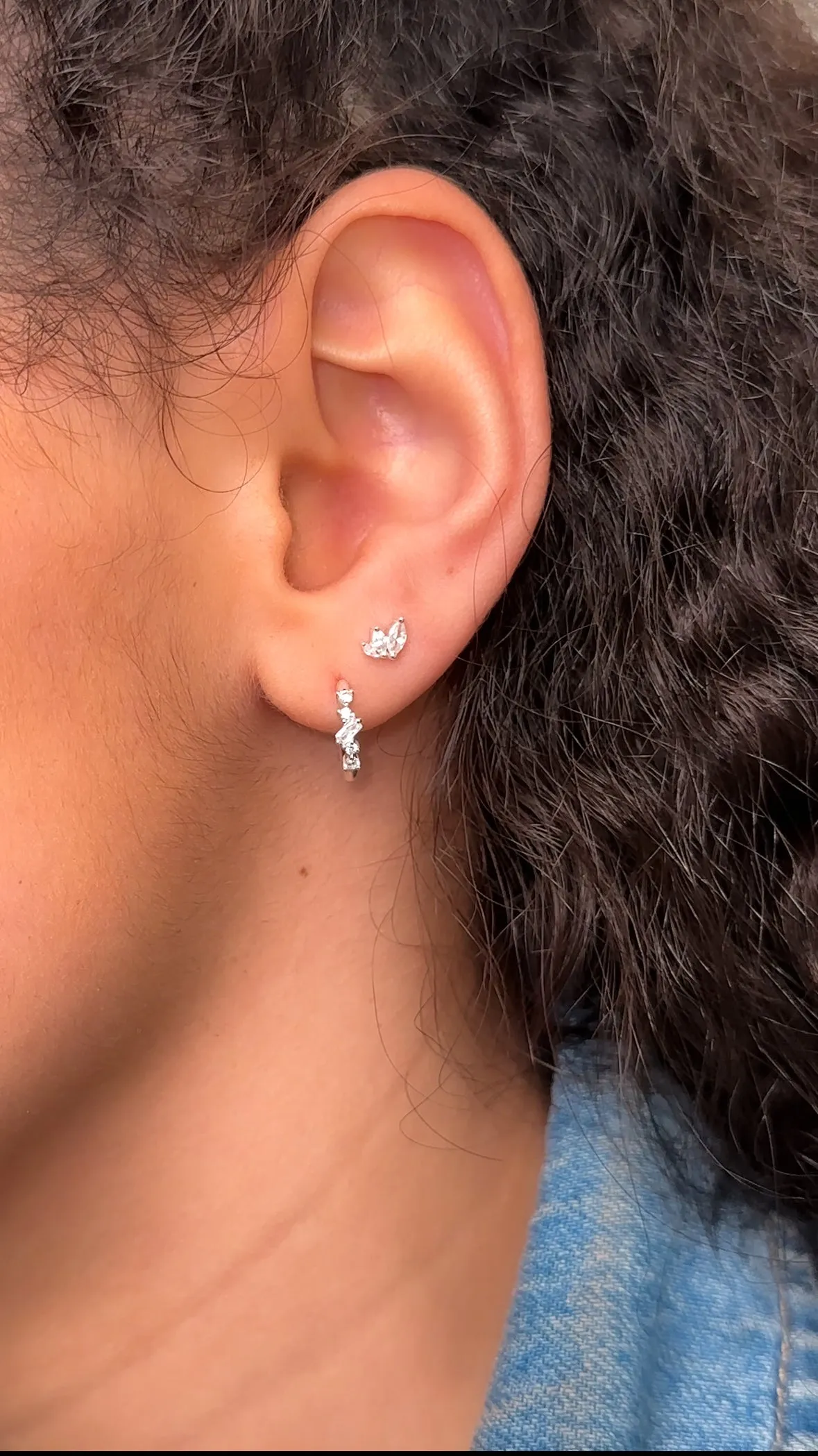 Sterling Silver Triple Marquise Cz Single Ear Stud