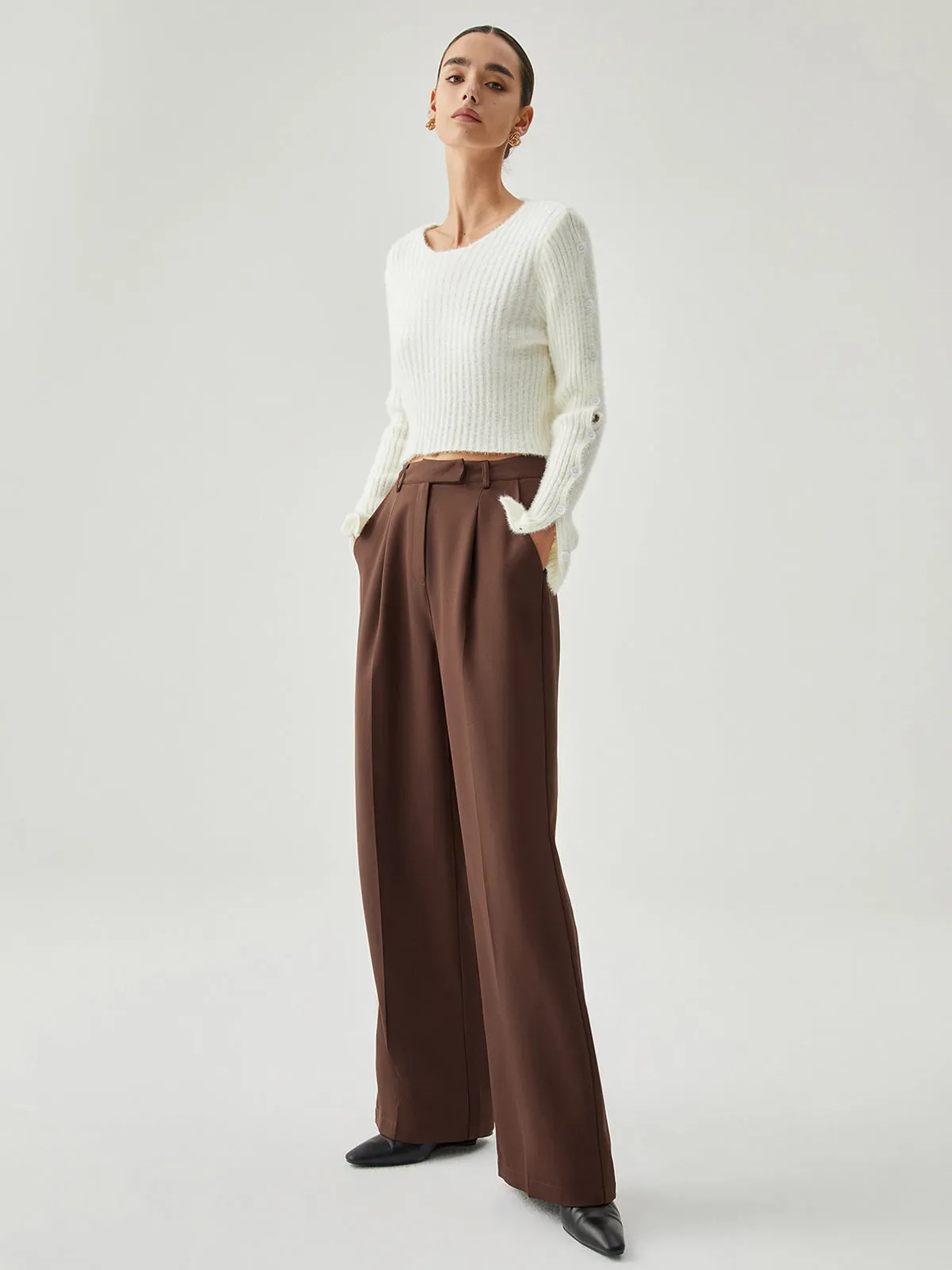 Straight Leg Graceful Pleated Dress Pants