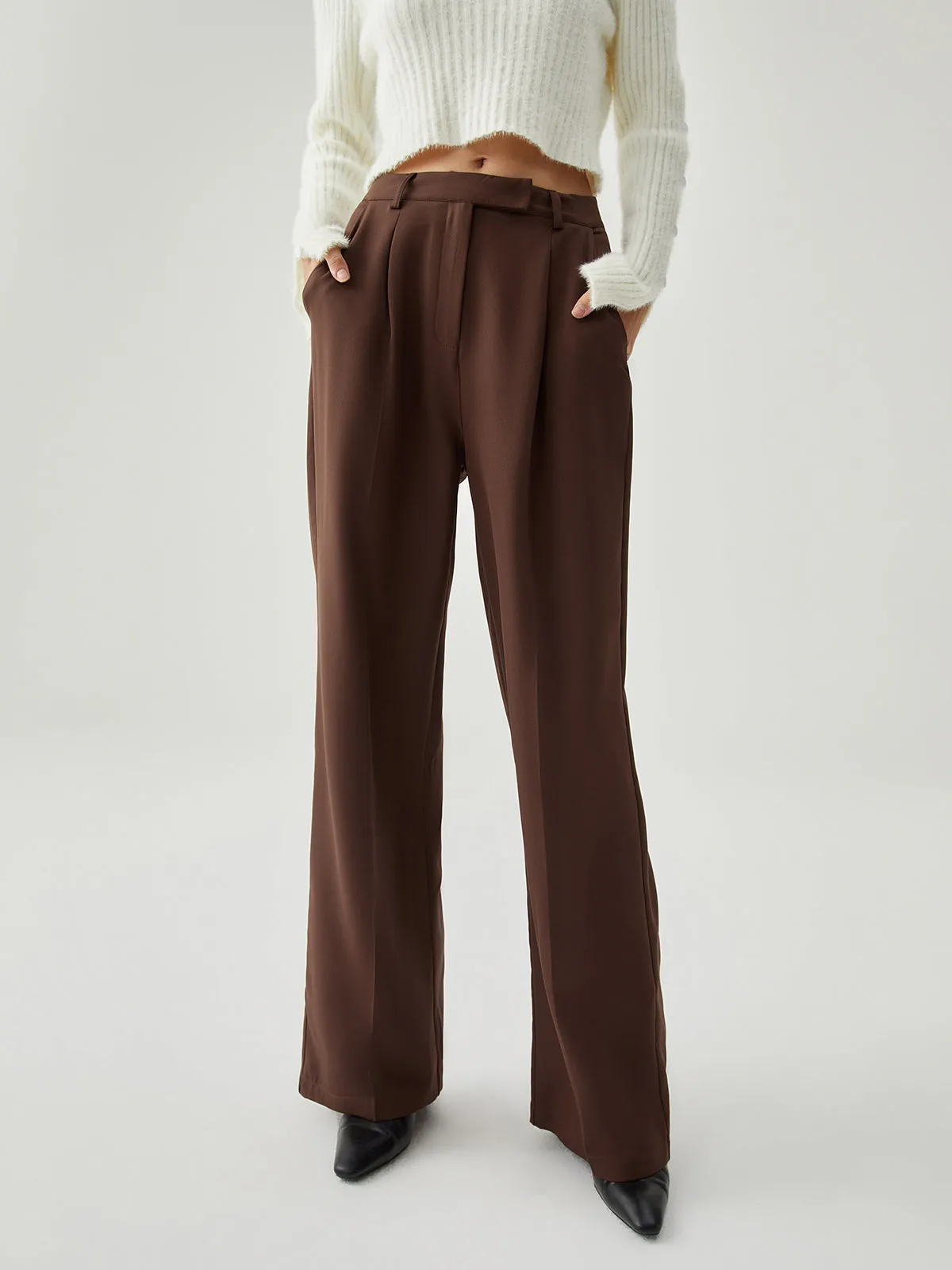 Straight Leg Graceful Pleated Dress Pants