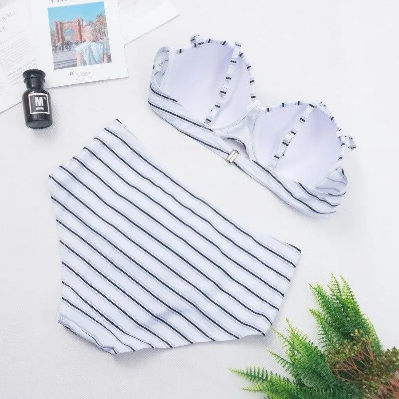 Striped High-Waist Bikini Set