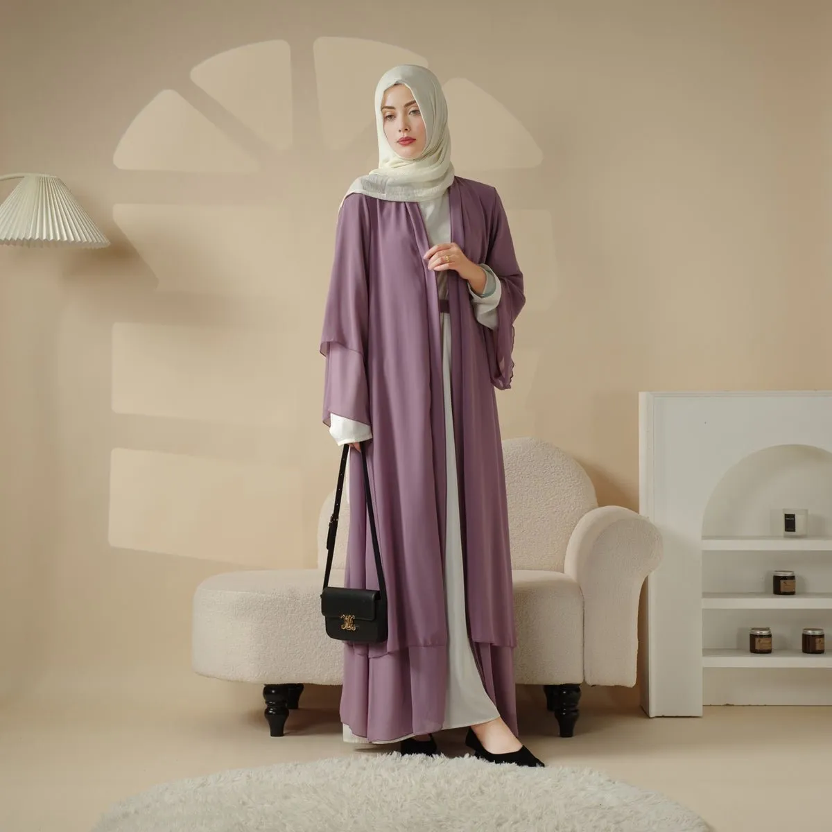 Stylish Chiffon Muslim Set Abaya (MOA008)